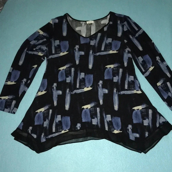 𝅺AVENUE v-neck long sleeve blouse handkerchief bottom periwinkle black size 14 - Picture 1 of 10